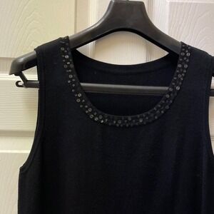 Womens Black Sequin Collared Sleeveless Knit Sweater Top Perfect Shell Layer (M)